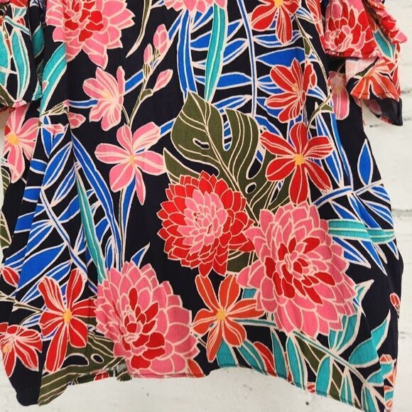 Miss Me Women's Multicolored Floral cold shoulder Cropped Top Small Tropical - Picture 8 of 12